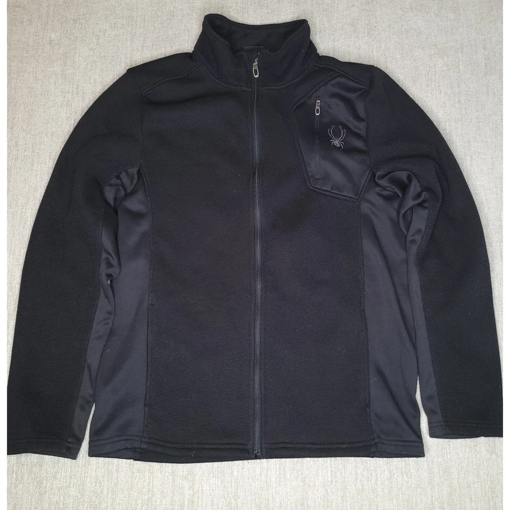 Spyder Full Zip Sweater Jacket Mens M Black Knit Fleece Core Midlayer Nice